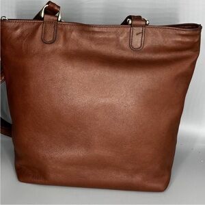 SAS Brown Leather Handbag with Brass Accents